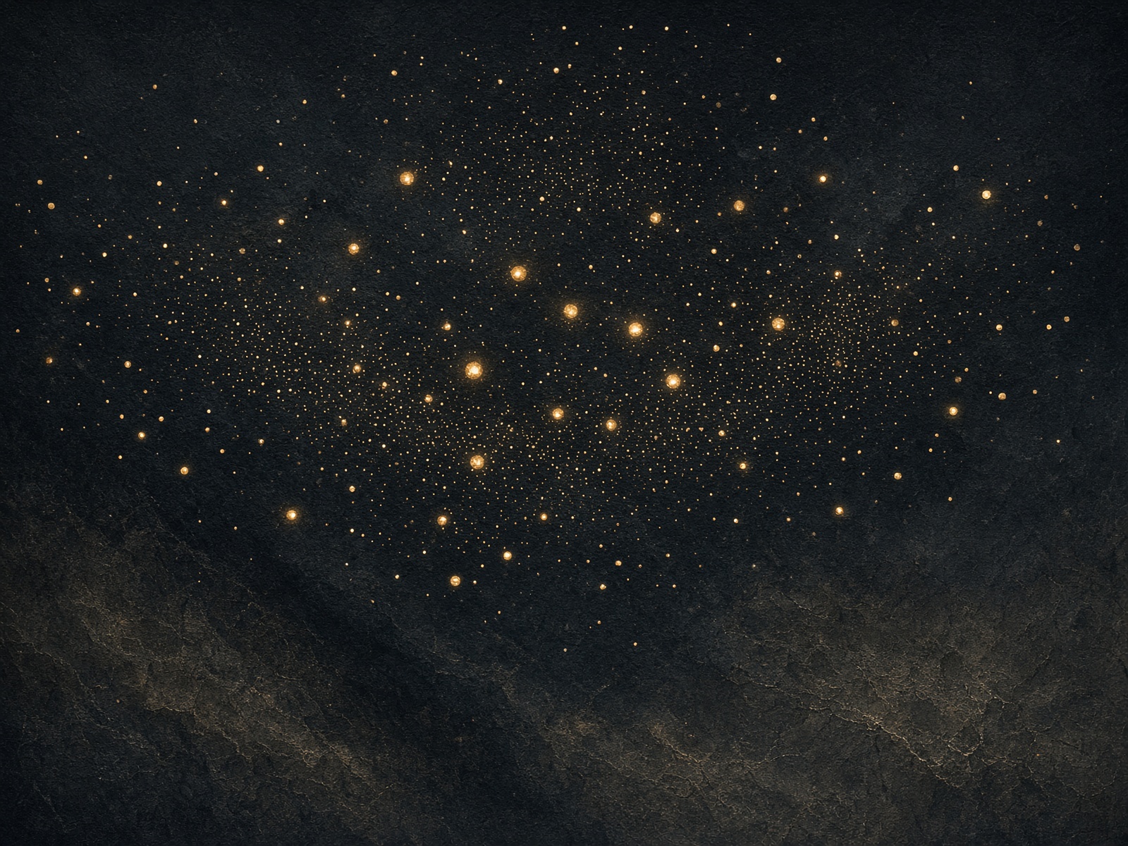 A quiet field of warm orbs hovering over a dark, paper-like surface.